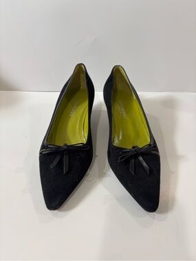 Bruno Magli Black Suede Pointed-Toe kitten Heels with Bow
